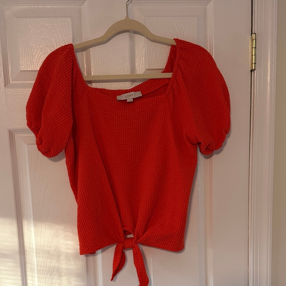 LOFT Vibrant orange Puff Sleeve Blouse